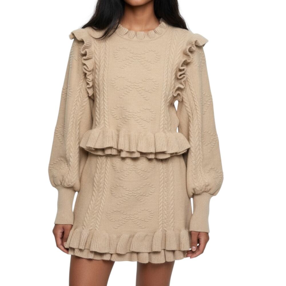MABLE Autumn Bow Cable Knit Ruffle Matching Set - Picture 2 of 12